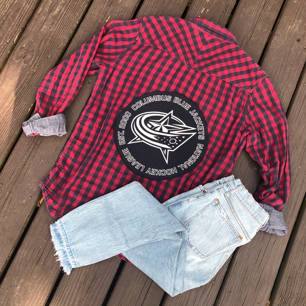 Columbus Blue Jackets upcycled flannel